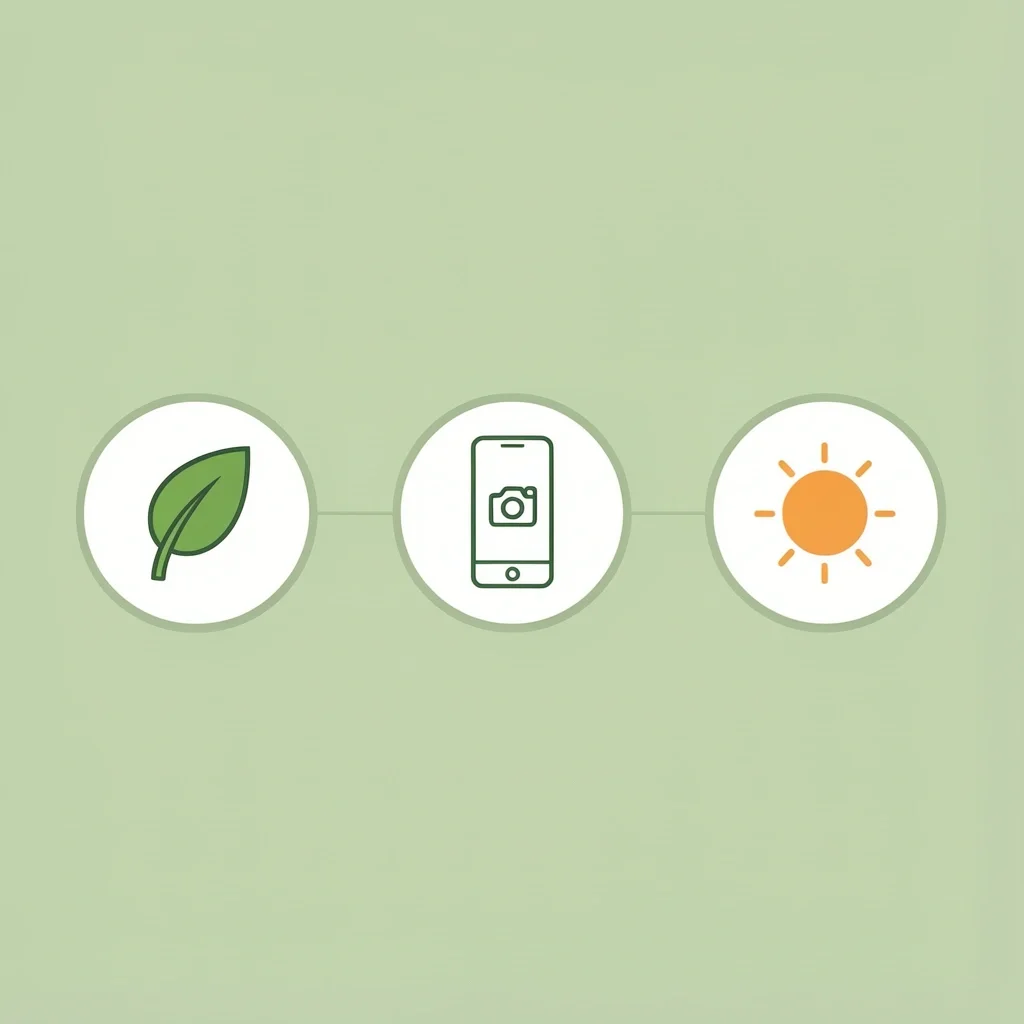 2025 Wedding Morning Trends Icons Three icons on green background: leaf for sustainability, smartphone for digital sharing, sun for first look timing