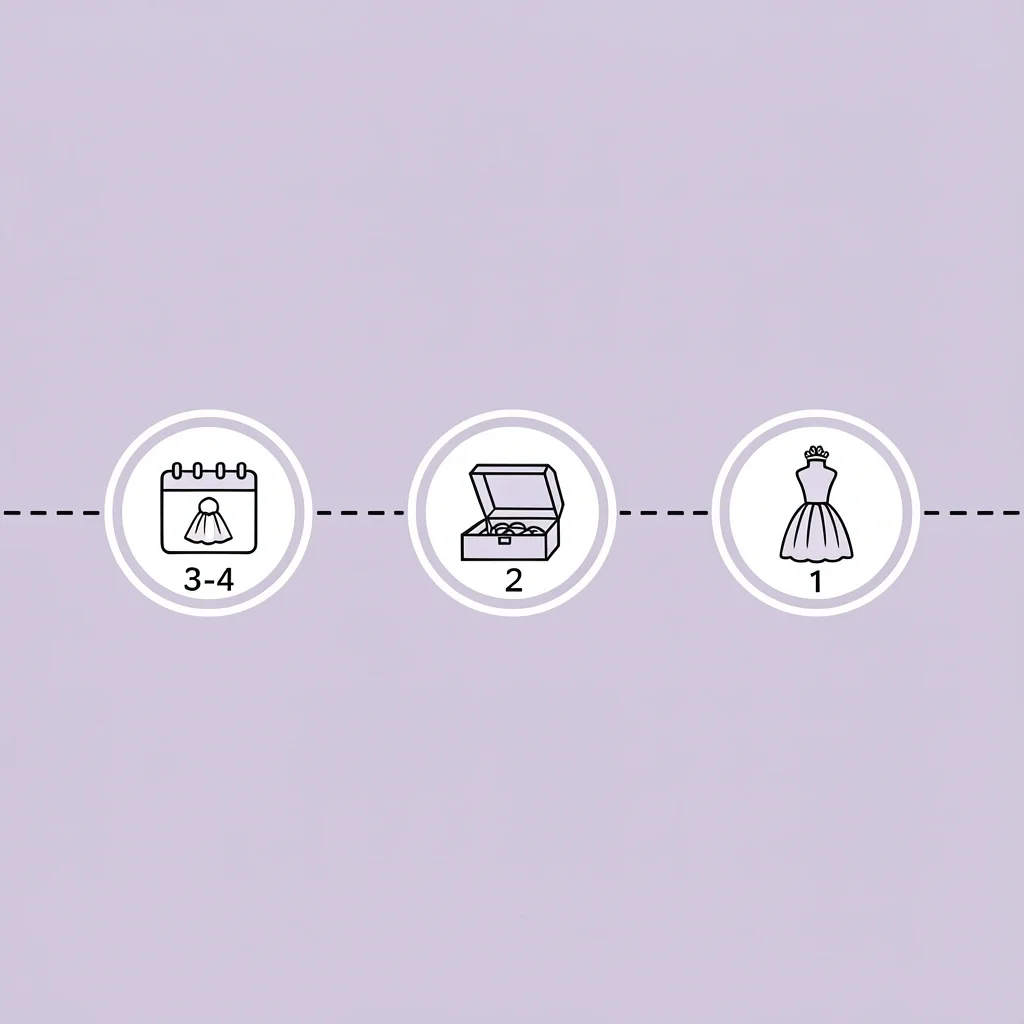 Timeline with three milestones for bride accessory shopping: veil, jewelry, and final fitting
