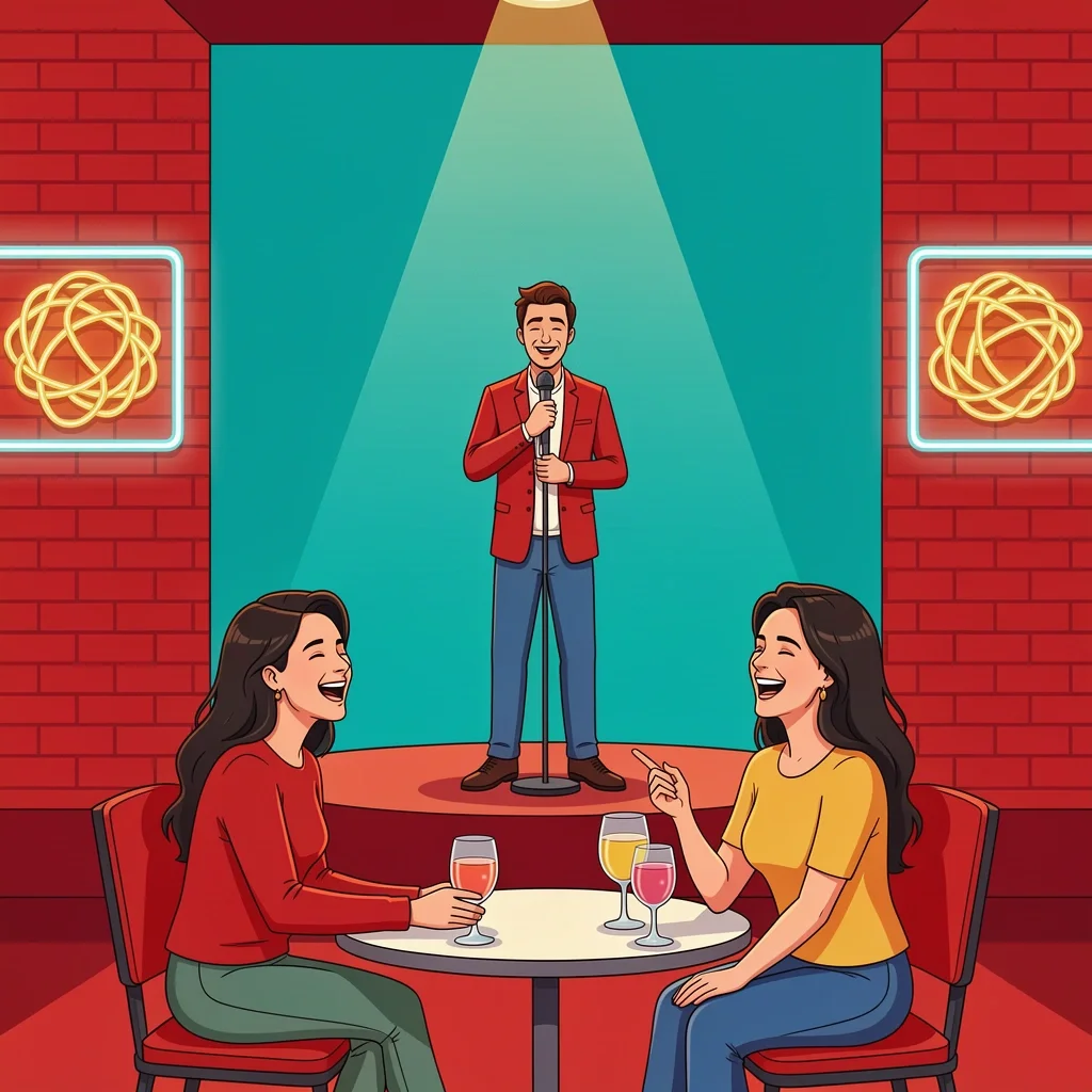 Couple laughing at a comedy show at The Second City, an affordable date night in Chicago