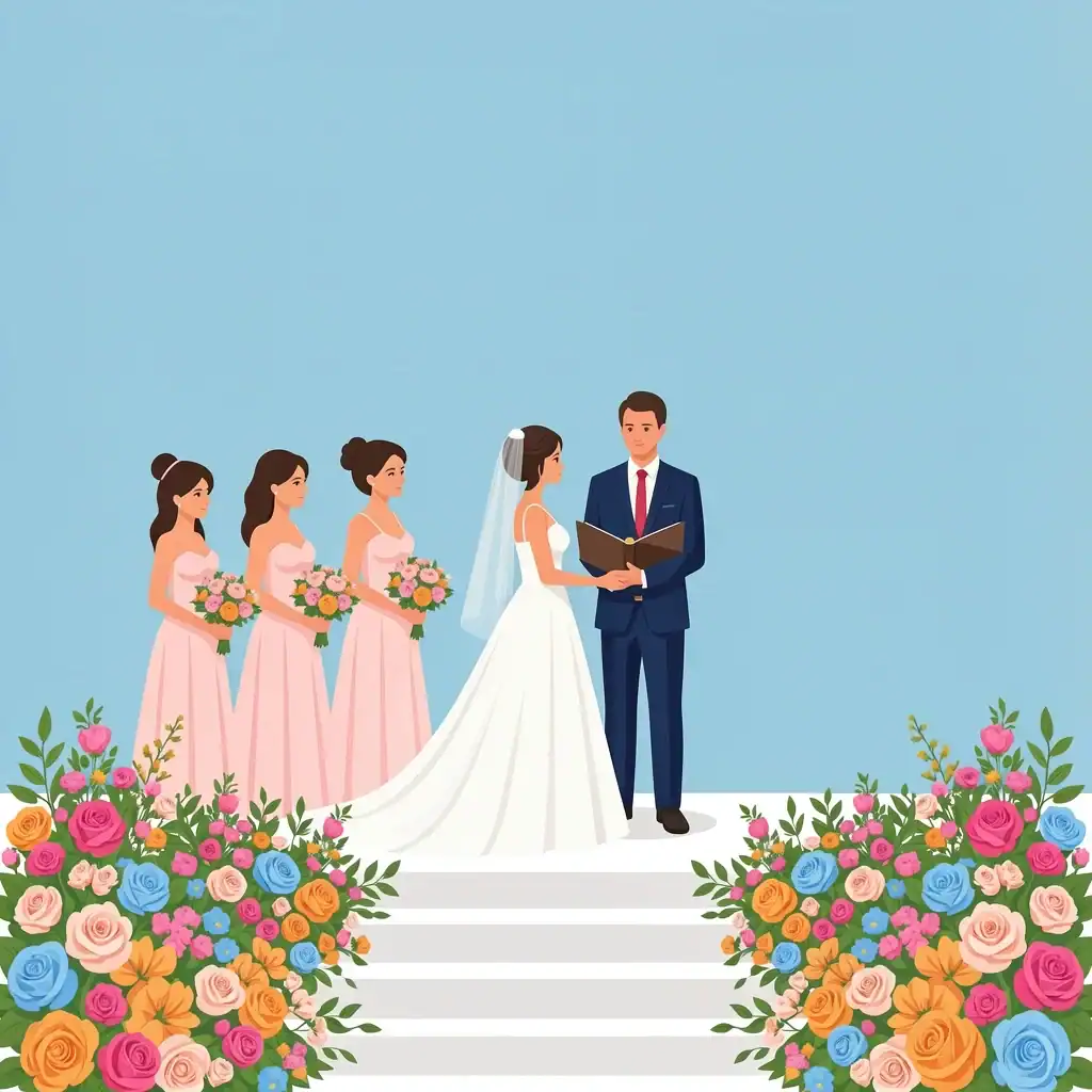 Asymmetrical Altar Formation Bridal party standing at altar with asymmetrical formation and officiant balancing the space