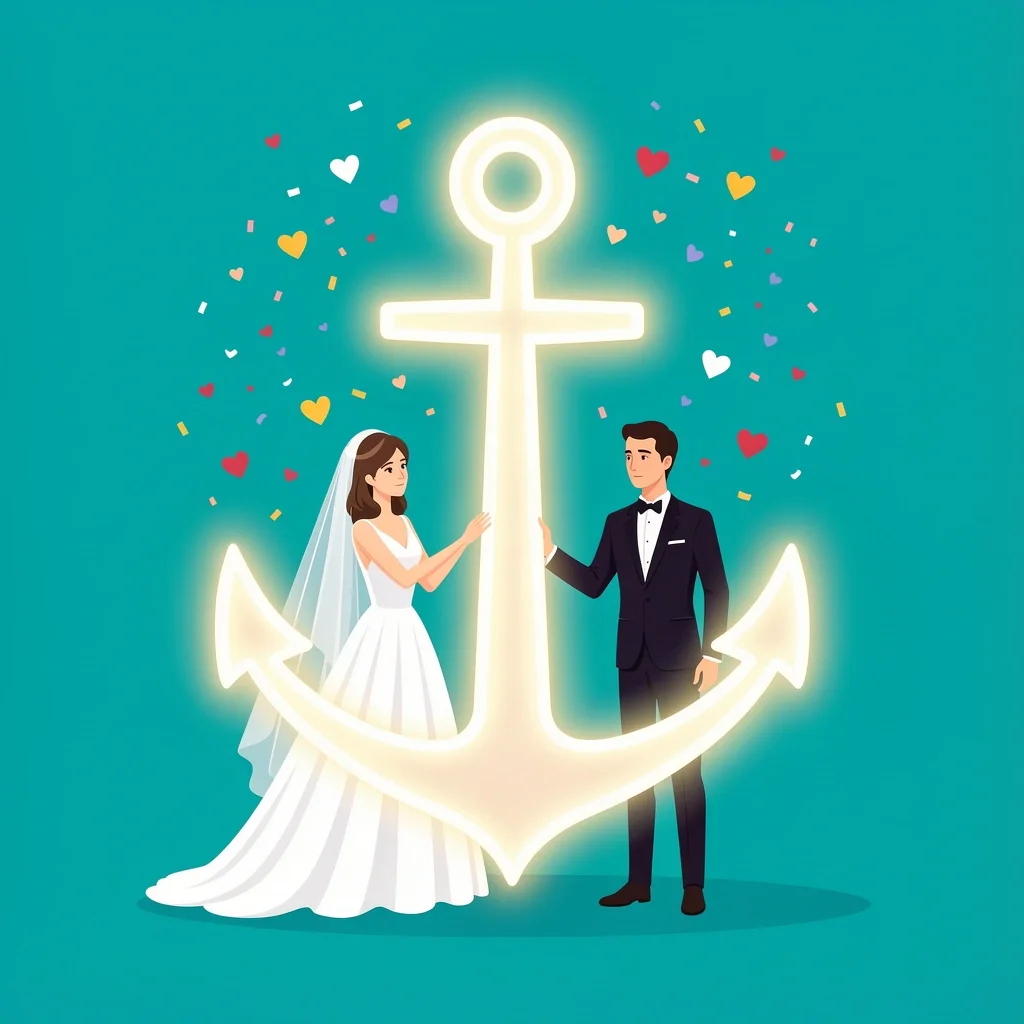 Bride and groom holding a glowing anchor symbol representing the grounding power of a wedding day devotional