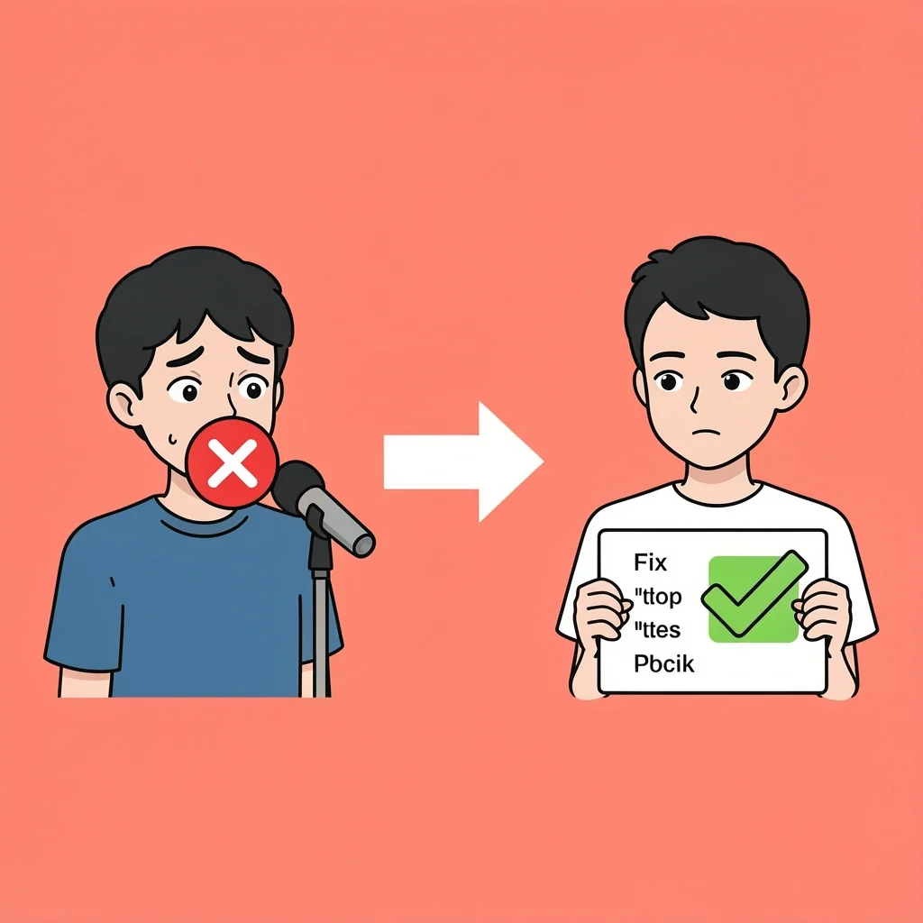 Comparison of a confused MC with a red X and a corrected MC with a green checkmark using a phonetic script
