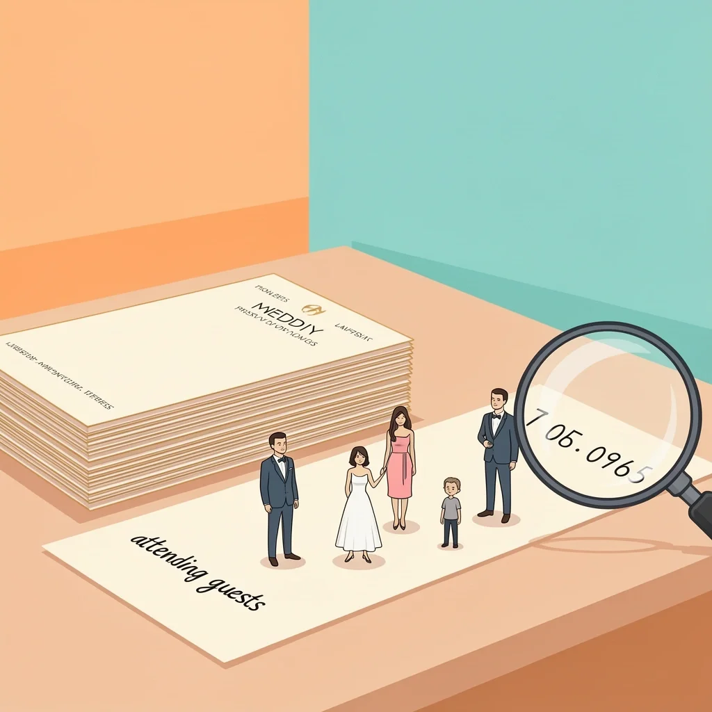 Baseline Rule Wedding Program Order Wedding planner calculating program quantity based on guest count, with figurines representing different guest types.