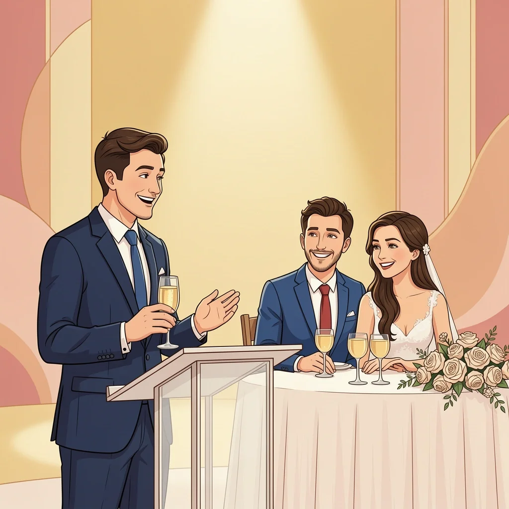 Best man delivering a heartfelt wedding toast to the happy couple