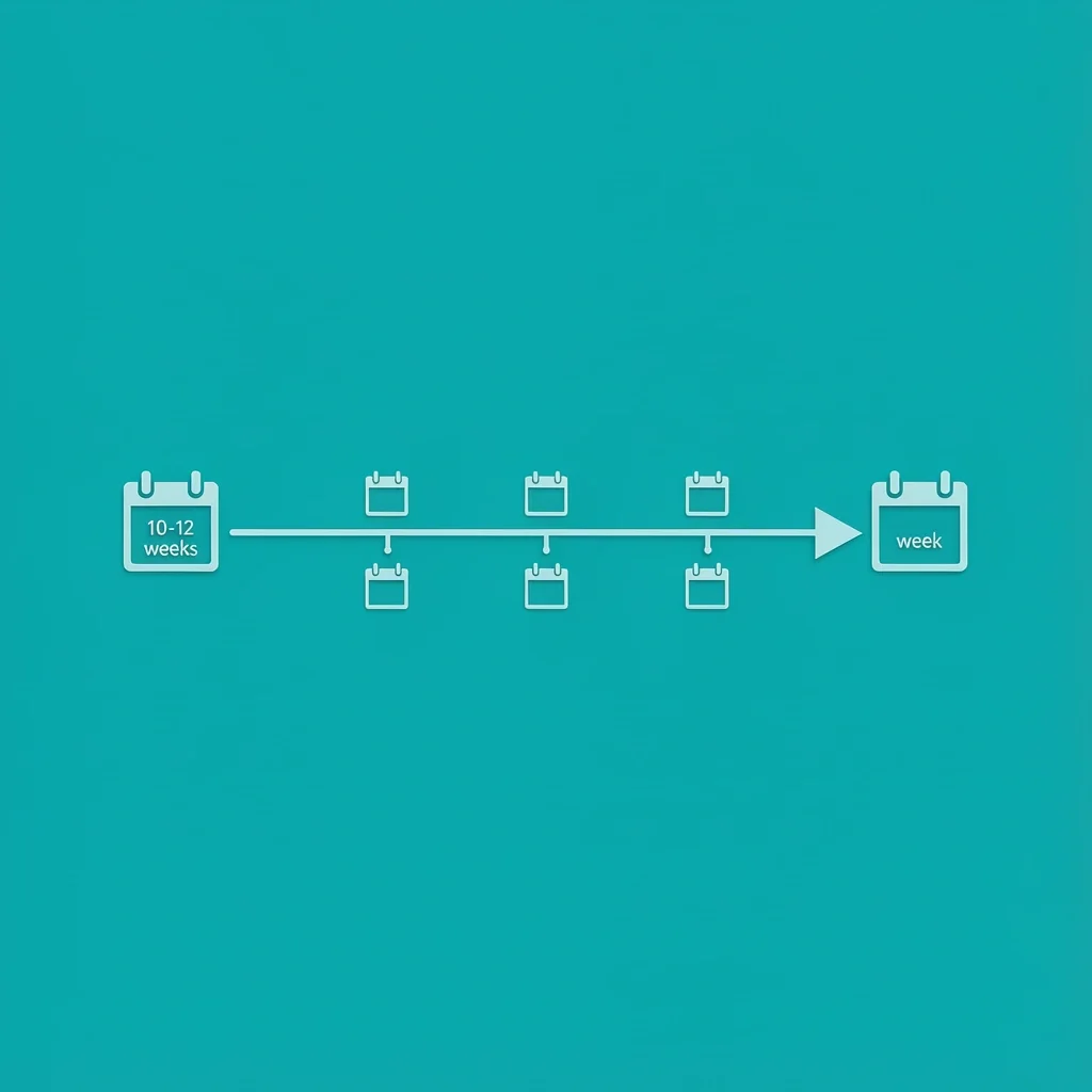 Illustration of a horizontal timeline with five calendar nodes showing the ordering process for a black tuxedo.