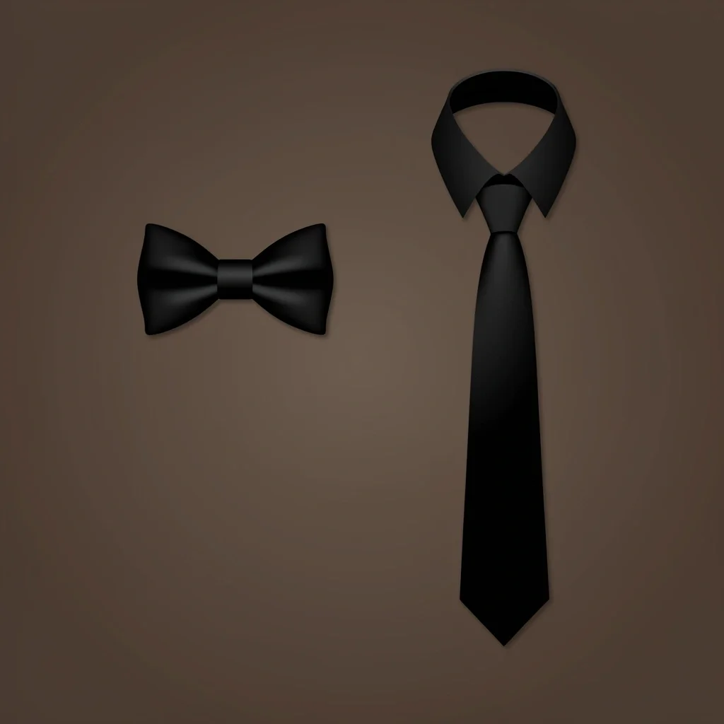 Illustration of a tuxedo shirt collar with a bow tie on one side and a necktie on the other, showing two neckwear options.