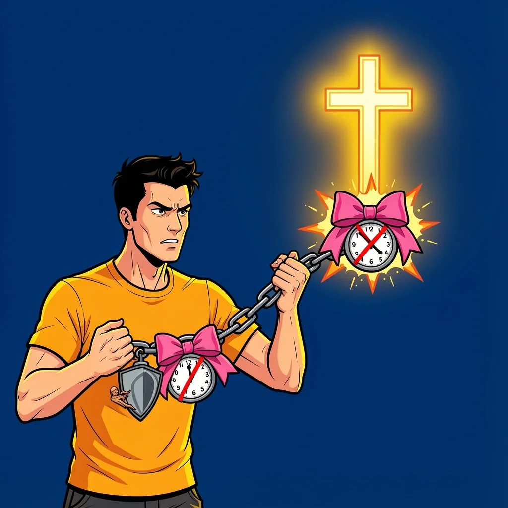 Overcoming Myths About Devotionals Man breaking chains labeled with myths about devotionals being for women, time-consuming, or for spiritual people
