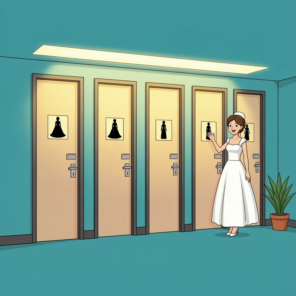 Separate Bridal Party Hotel Rooms A hotel hallway showing separate rooms for the bride and each bridesmaid the night before the wedding