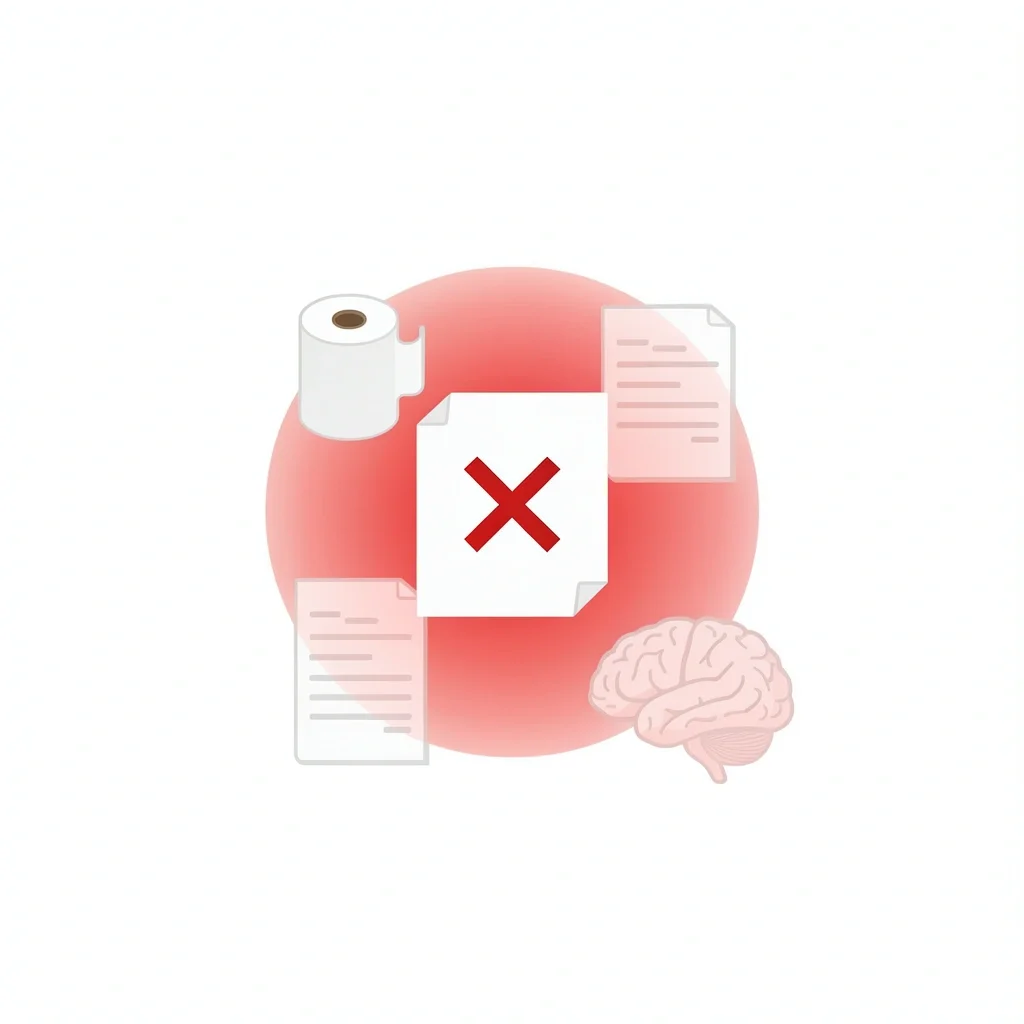 Paper with cross mark over it next to faded toilet paper roll, list, and brain icons representing games to avoid