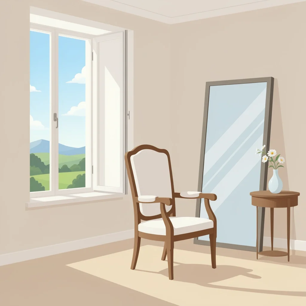 Bright Wedding Getting Ready Room Bright, airy getting-ready room with large windows, mirror, and chair for natural light and calmness