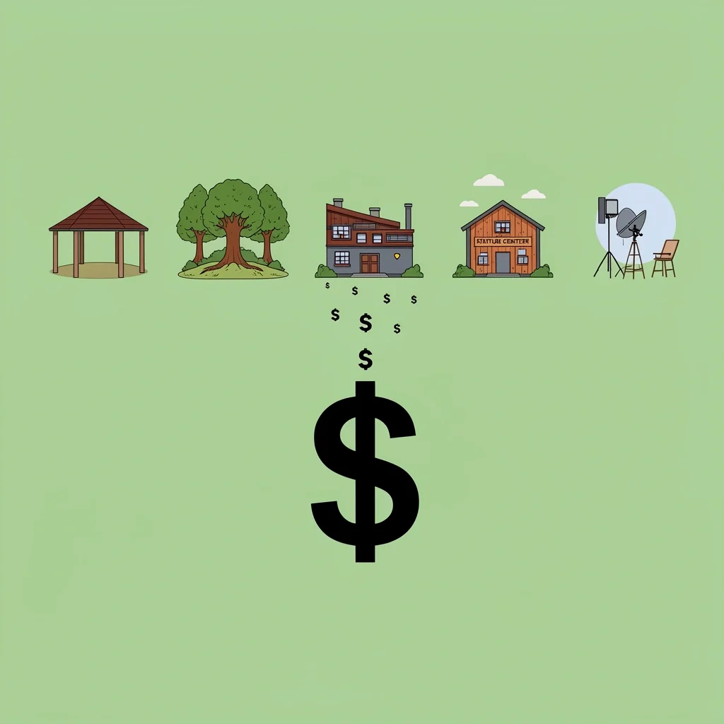 Five venue type icons under a dollar sign representing budget-friendly Atlanta venues under $1,500