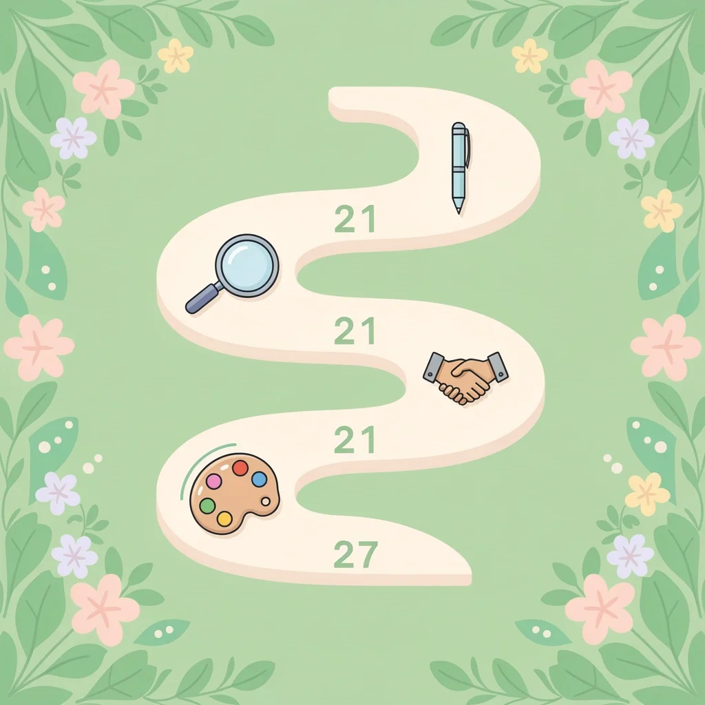 Steps to Build Wedding Bliss Brand Winding path with icons for research, naming, design, voice, and testing representing steps to build a wedding bliss brand