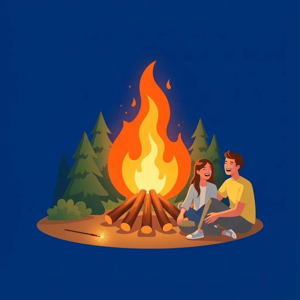 Campfire vs Sparkler Excitement Couple sitting by a warm campfire with a burnt-out sparkler nearby, symbolizing lasting excitement over fleeting thrills