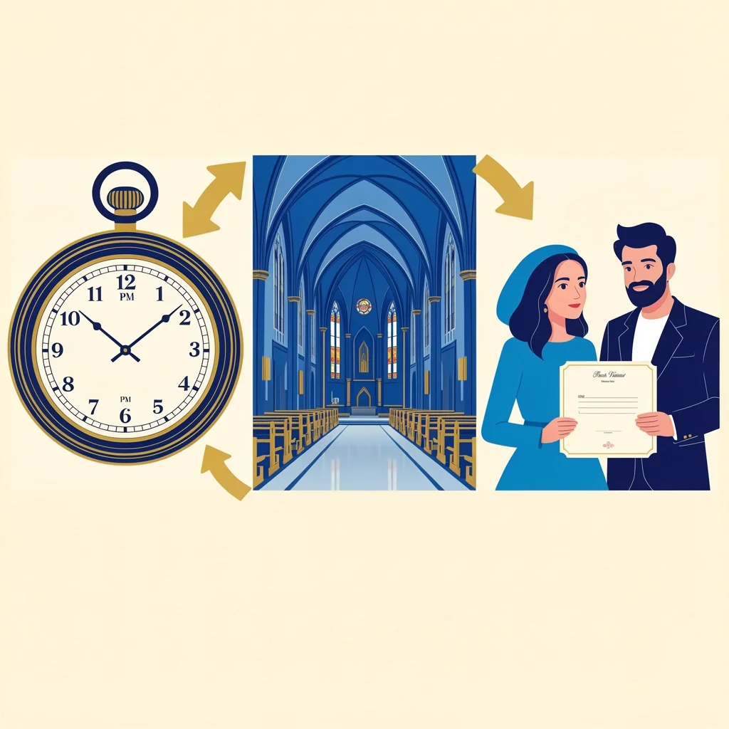 Factors Determining Church Wedding Formality Visual showing time of day, church building, and invitation as key factors for church wedding dress code