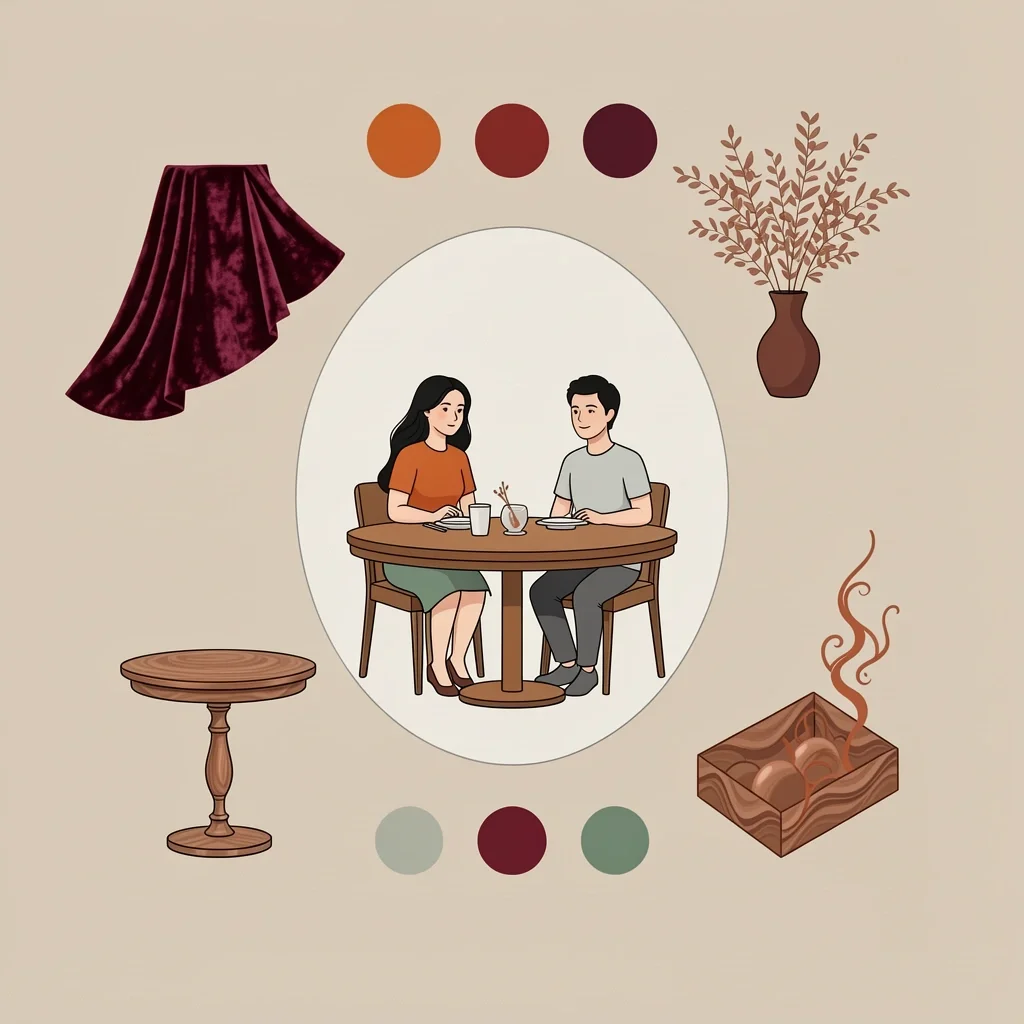 Mood board for cohesive fall wedding design with colors and textures