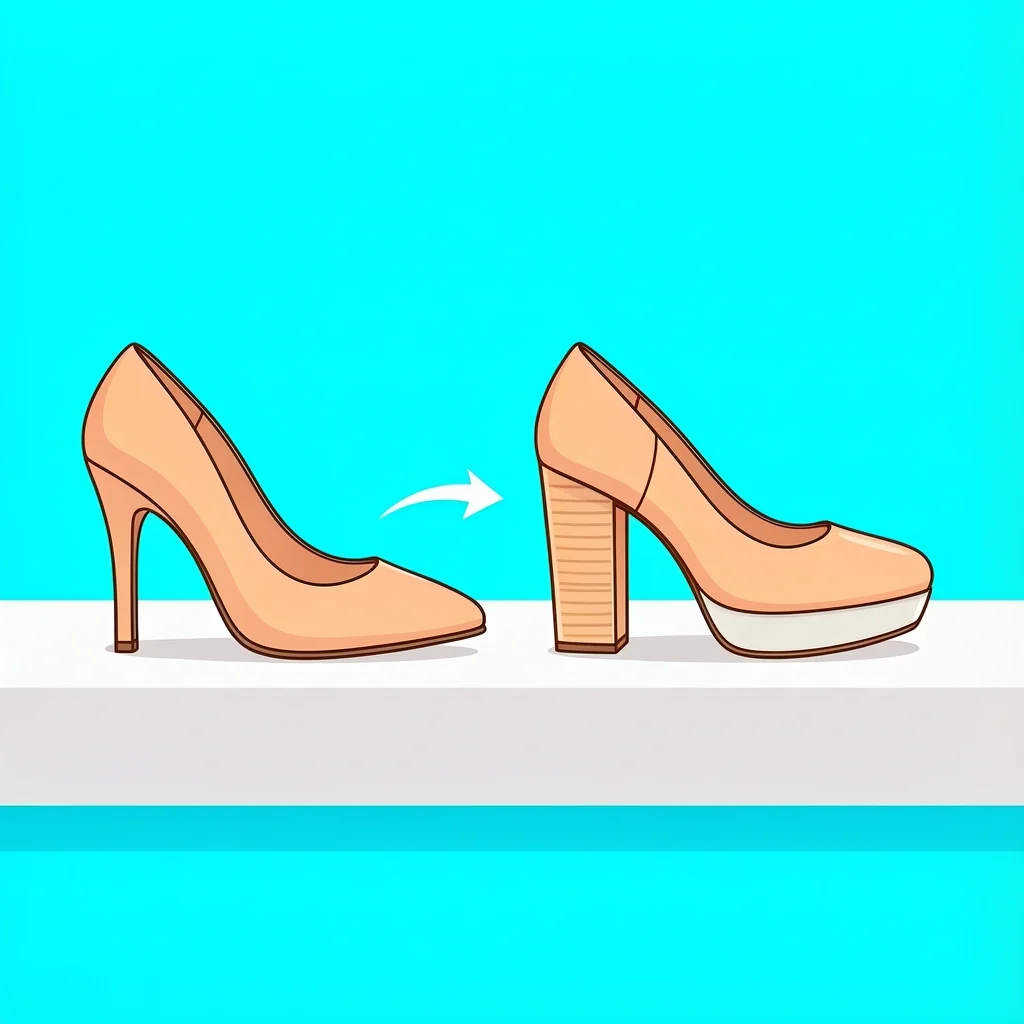 Comfortable Wedding Shoes for MOH Comparison of a stiletto heel and a comfortable block heel with gel insert