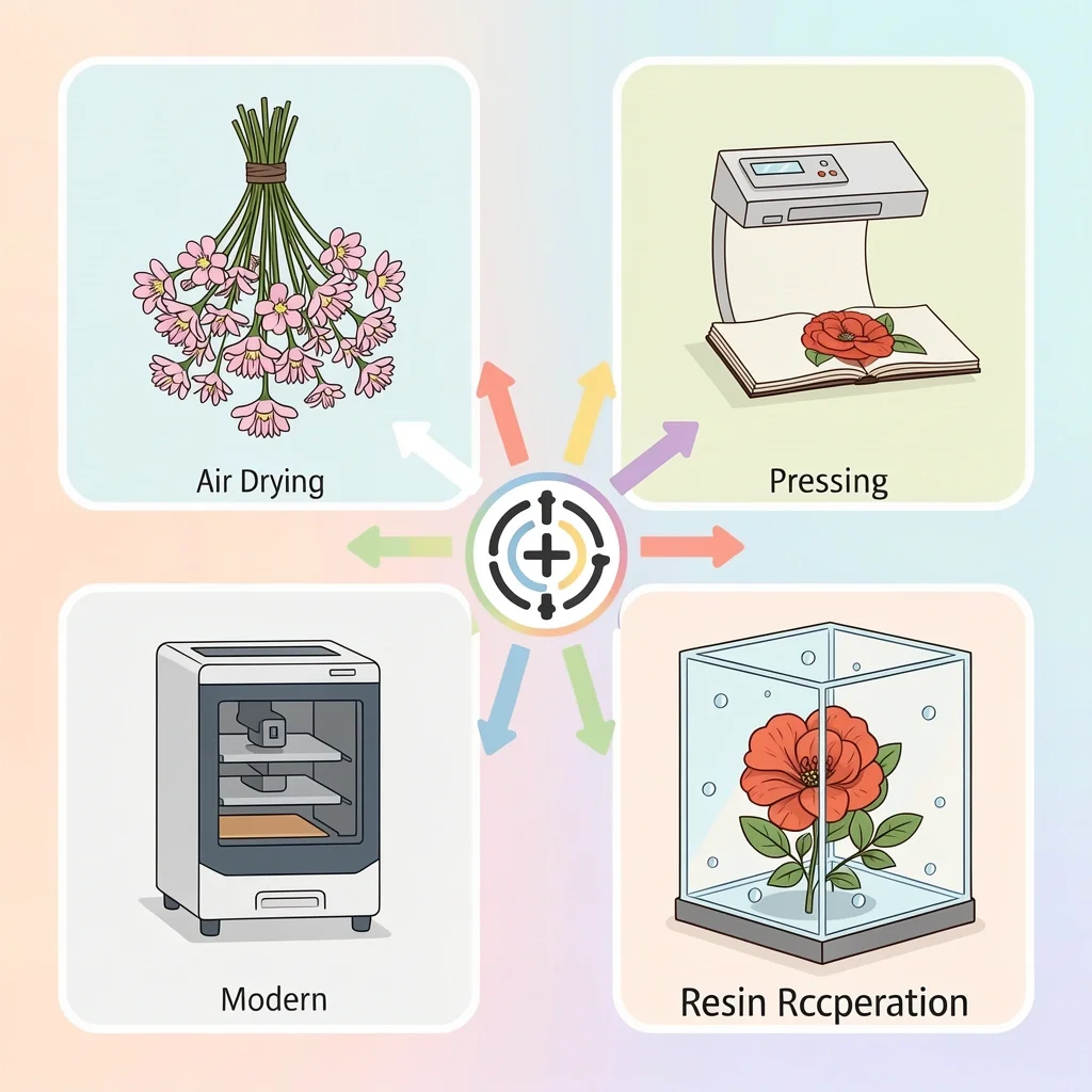 Comparison of four wedding bouquet preservation methods: air drying, pressing, freeze-drying, and resin