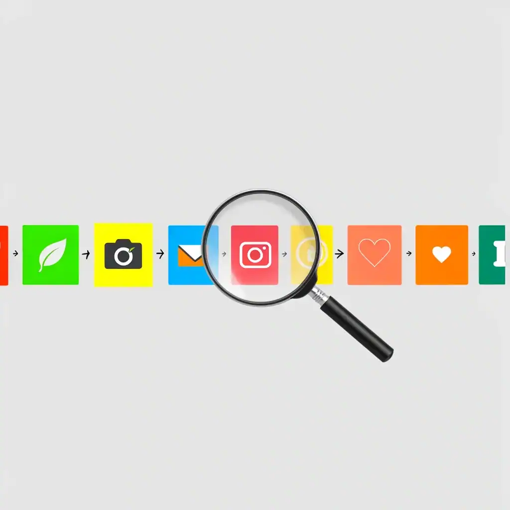 A row of colorful platform cards with icons and a magnifying glass, arrows showing comparison, representing different online invitation services