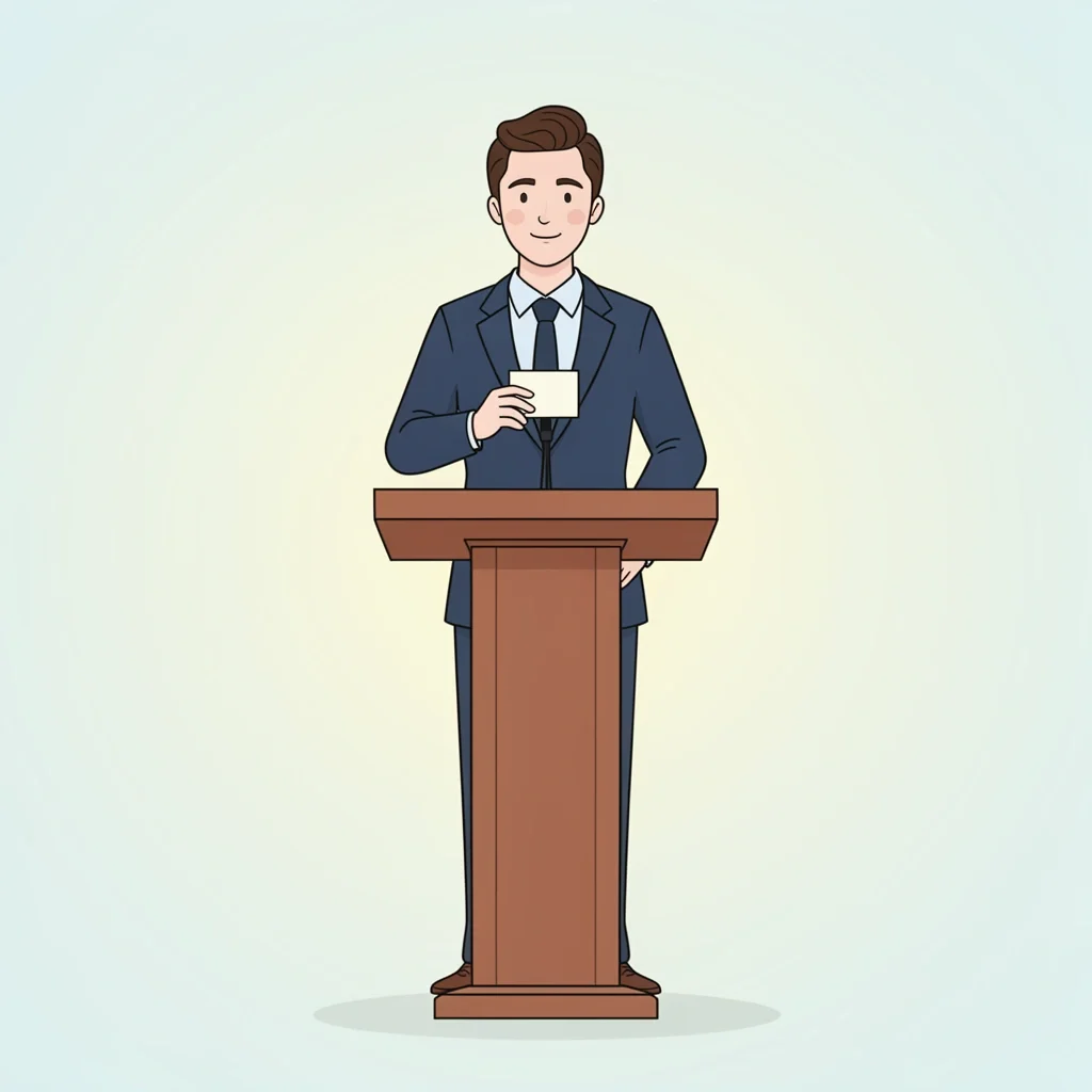 Confident Delivery A confident speaker at a podium holding note cards
