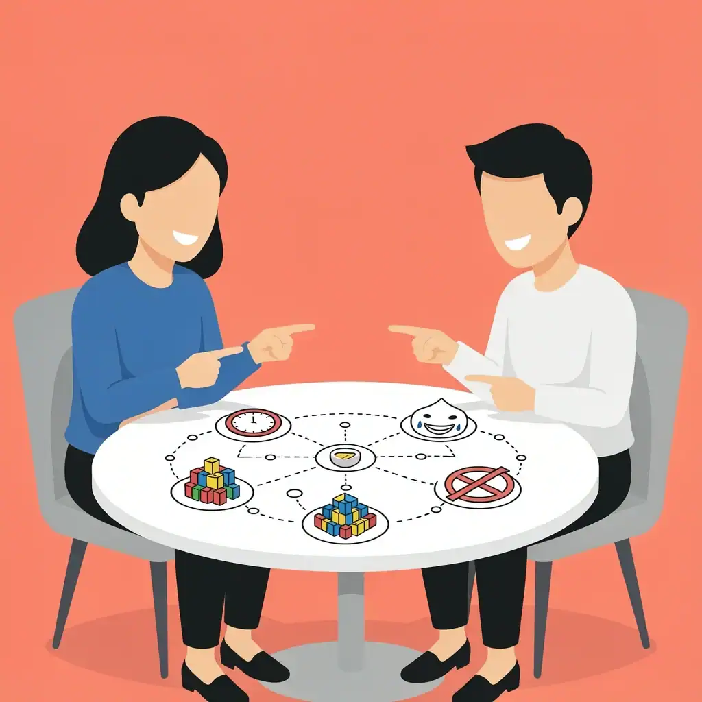 Couple agreeing on wedding vow tone and structure using a strategy map