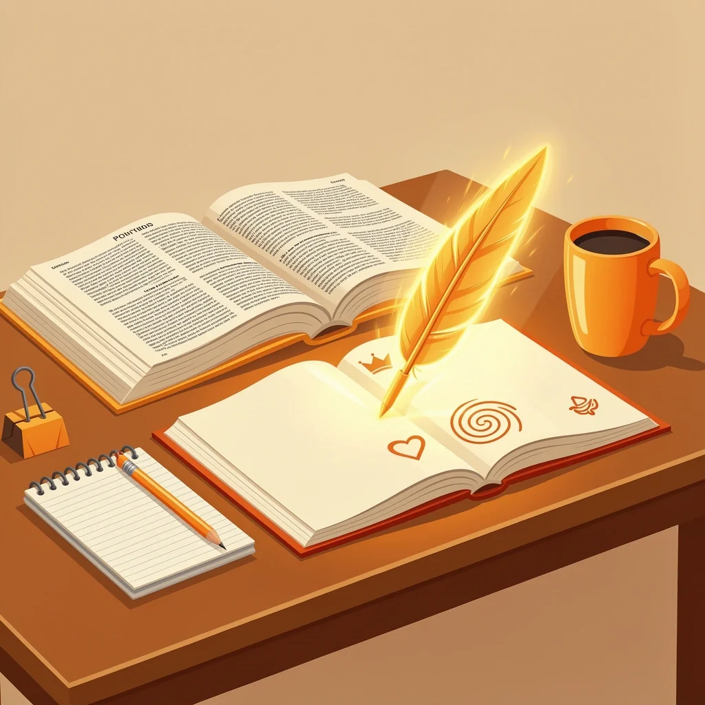 DIY Custom Groom Devotional Workshop desk with Bible, notepad, and a glowing custom devotional being created with quill and icons