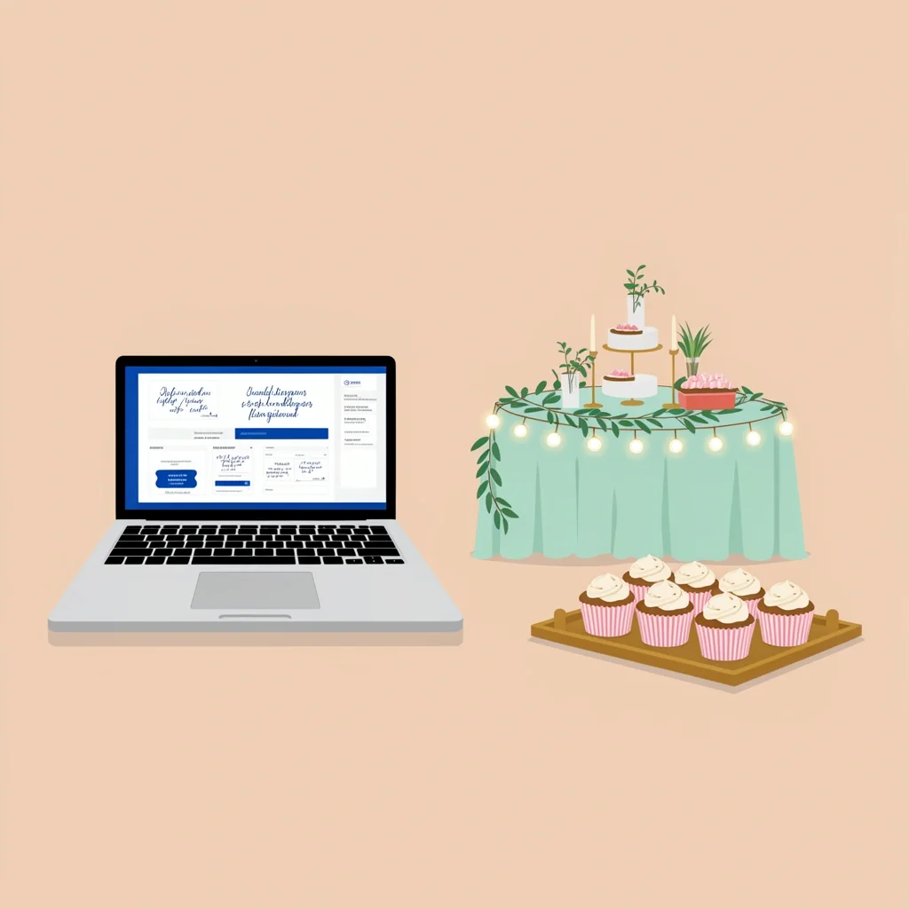 Digital invitations, string lights, greenery, and cupcakes for a creative low-cost wedding