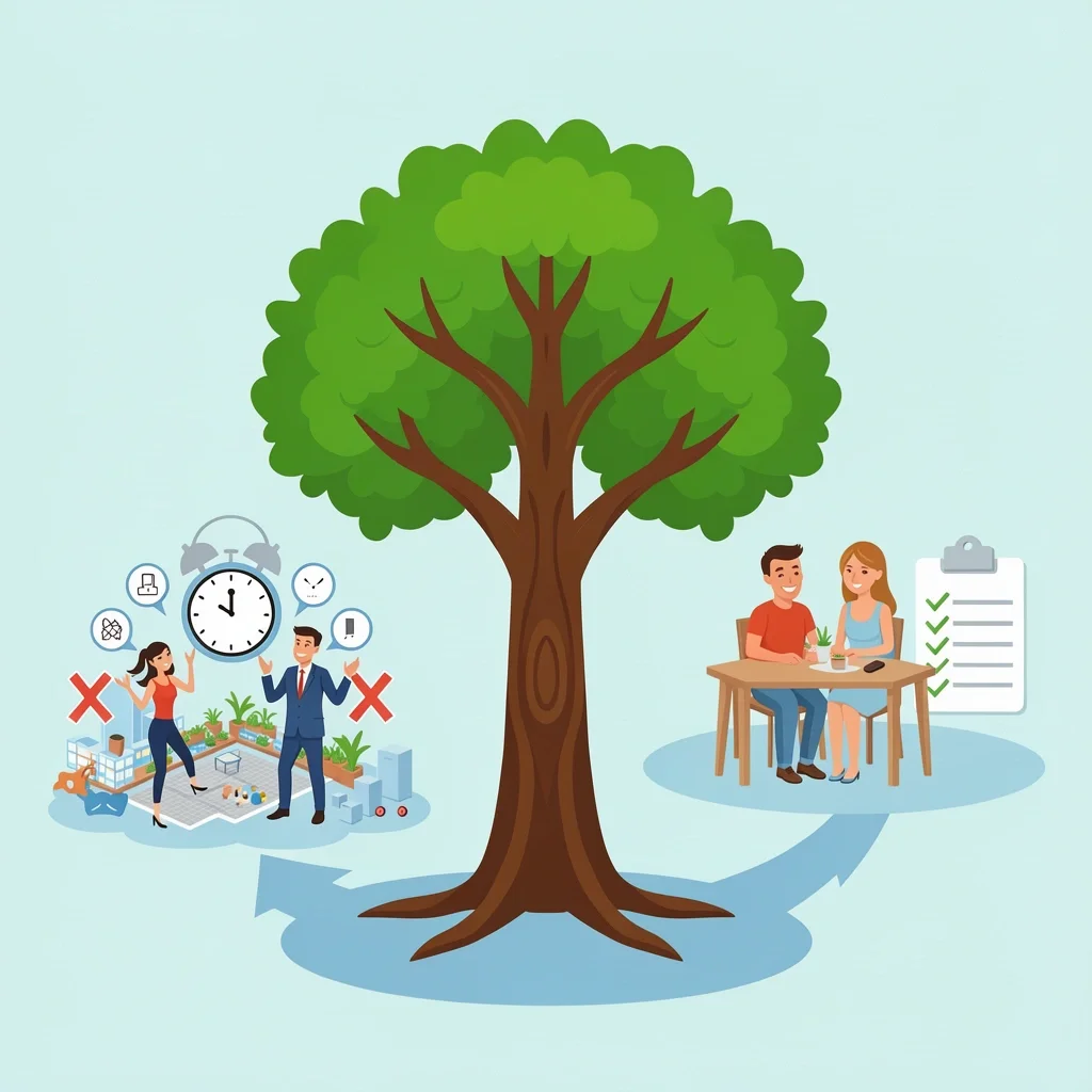 2D illustration of a decision tree for hiring a wedding planner
