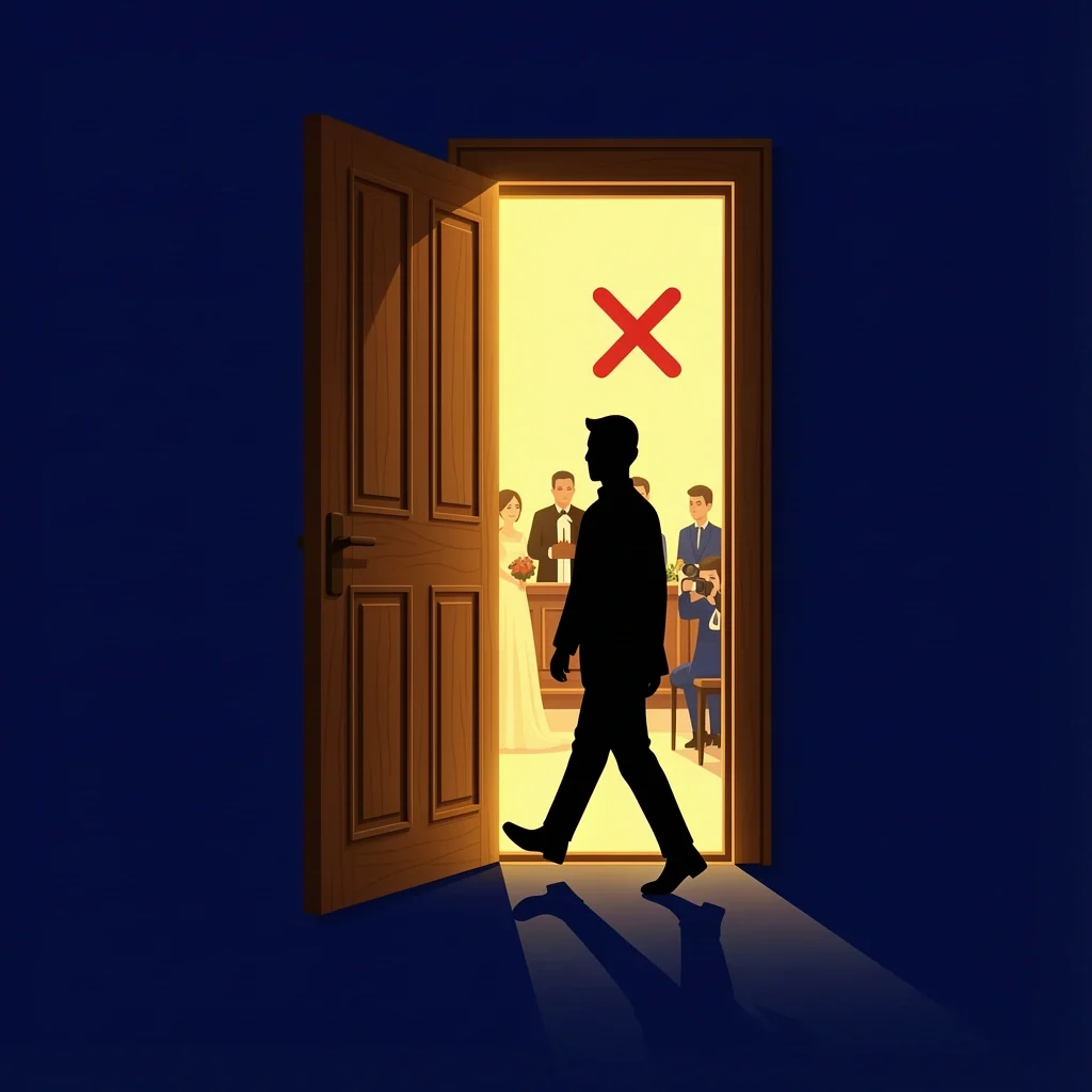 Why Not To Enter During Wedding Vows Guest silhouette stopped at door during wedding vow exchange