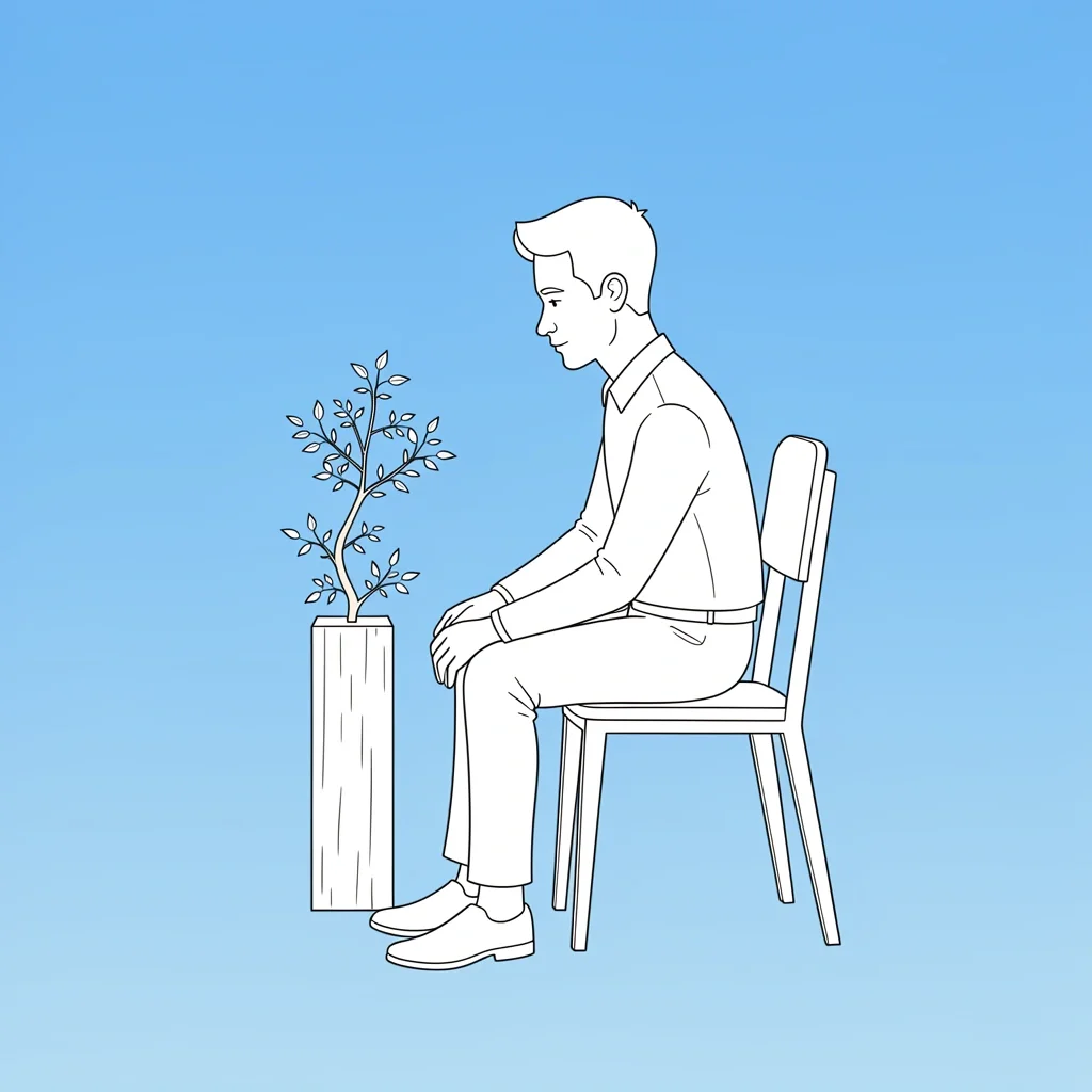Emotional Reflection on Skipping the Best Man Groom sitting alone, thoughtfully looking at a growing plant, representing emotional reflection about not having a best man