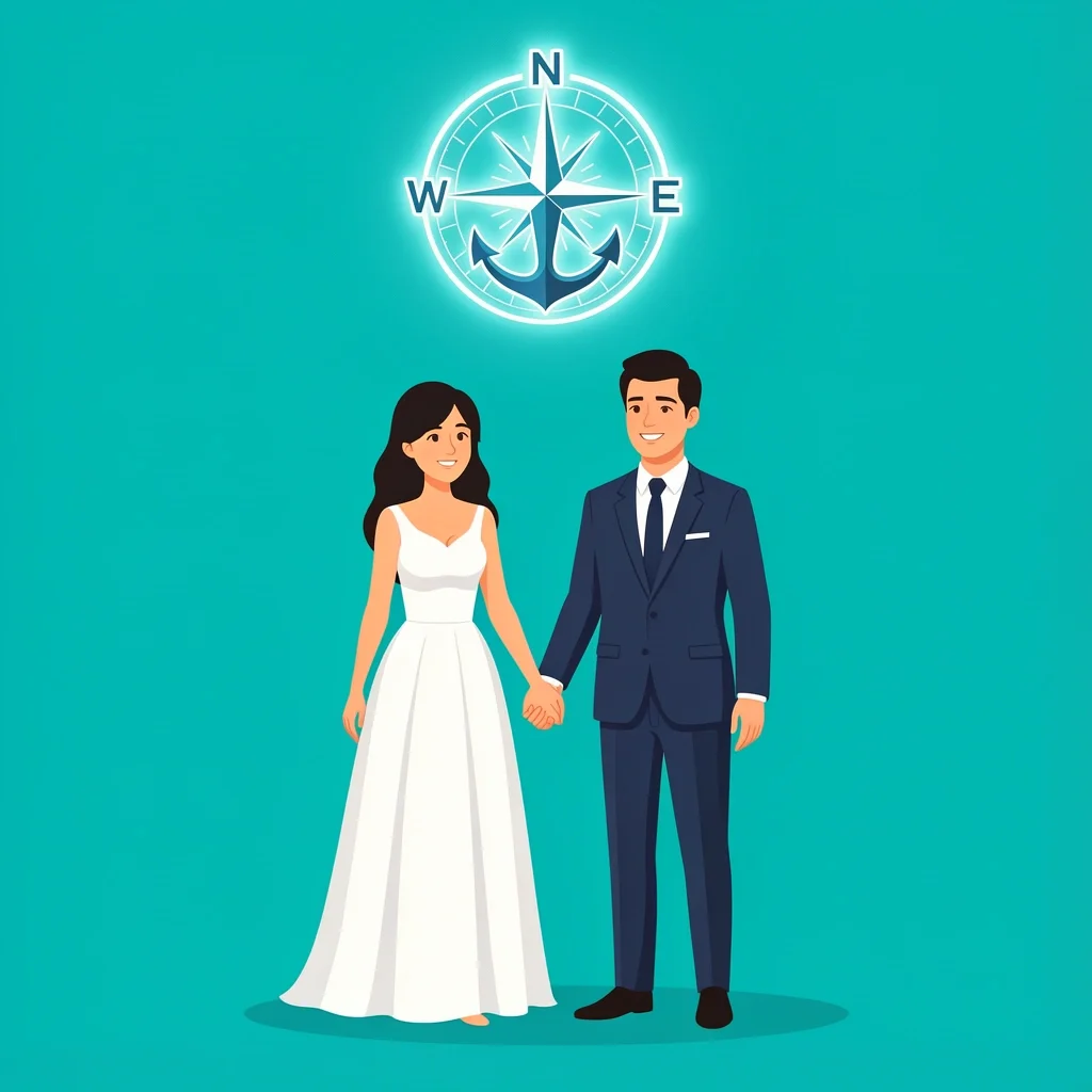 Faith-filled marriage couple with compass and anchor symbols representing direction and stability