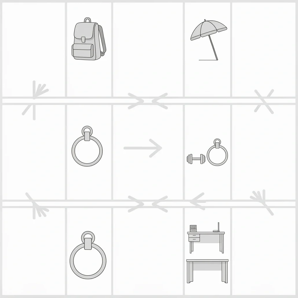 Fake Ring Activity Guide Grid of activity icons with rings for backpacking, beach, gym, and office