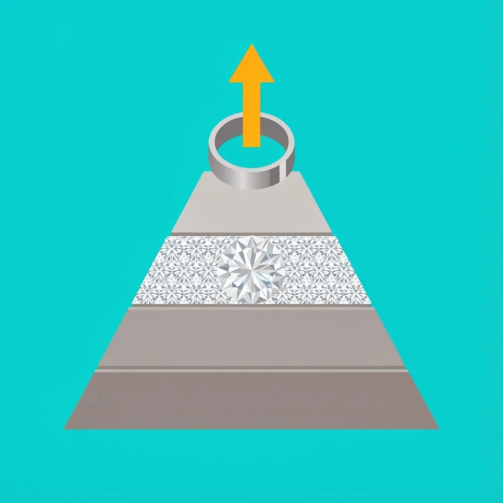 Fake Ring Materials Comparison Pyramid showing cubic zirconia, moissanite, lab diamond, and tungsten in ascending order