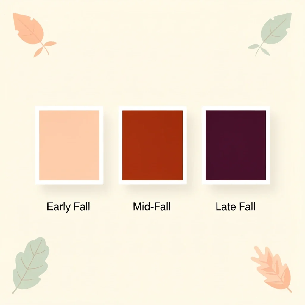 Fall wedding color palette guide with swatches for early, mid, and late autumn
