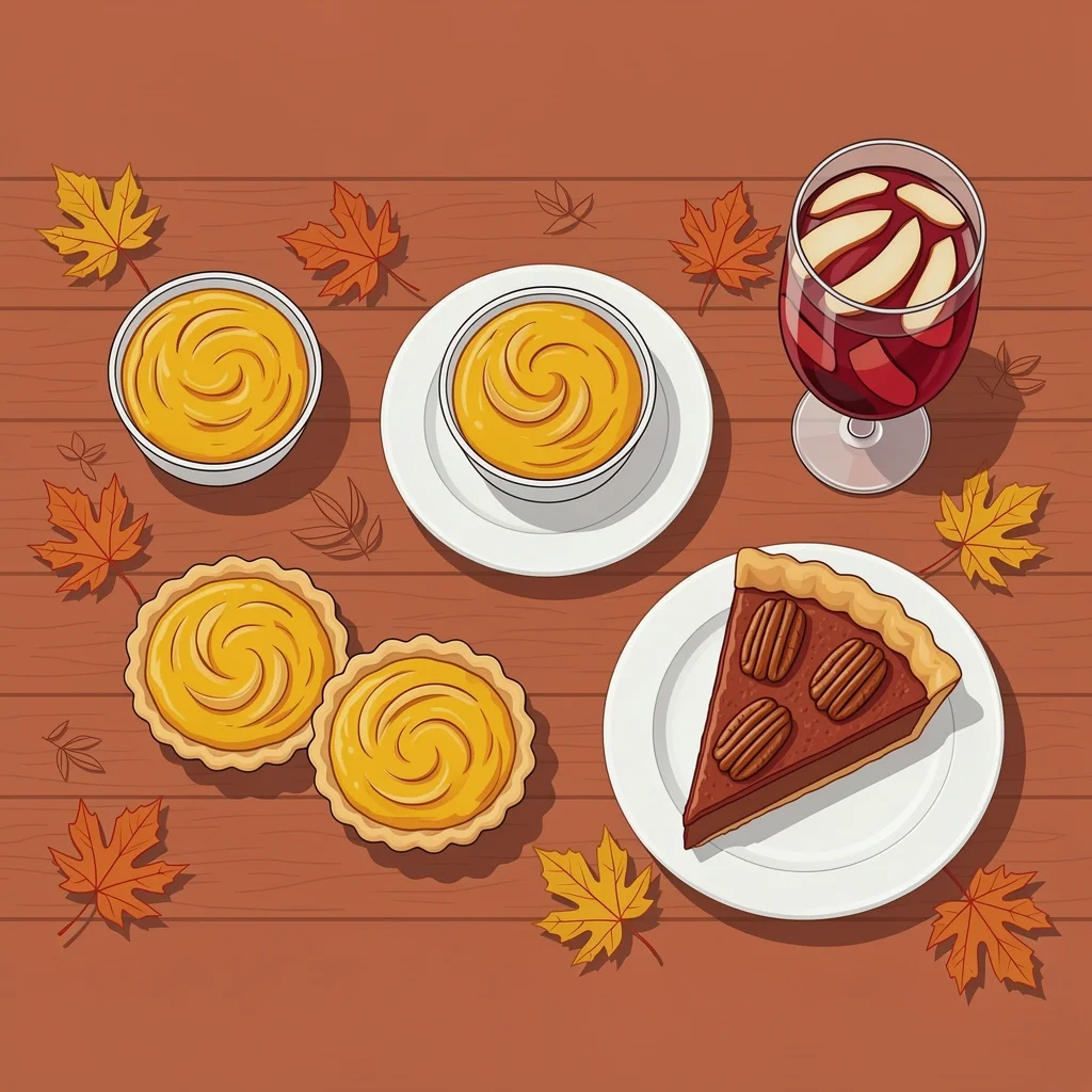 Fall wedding menu with butternut squash soup, apple tartlets, mulled wine, and pecan pie