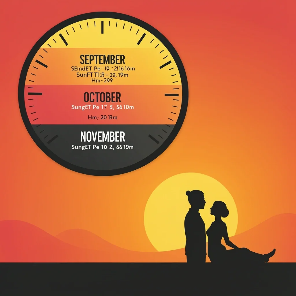 Sunset timing guide for fall weddings showing September to November times