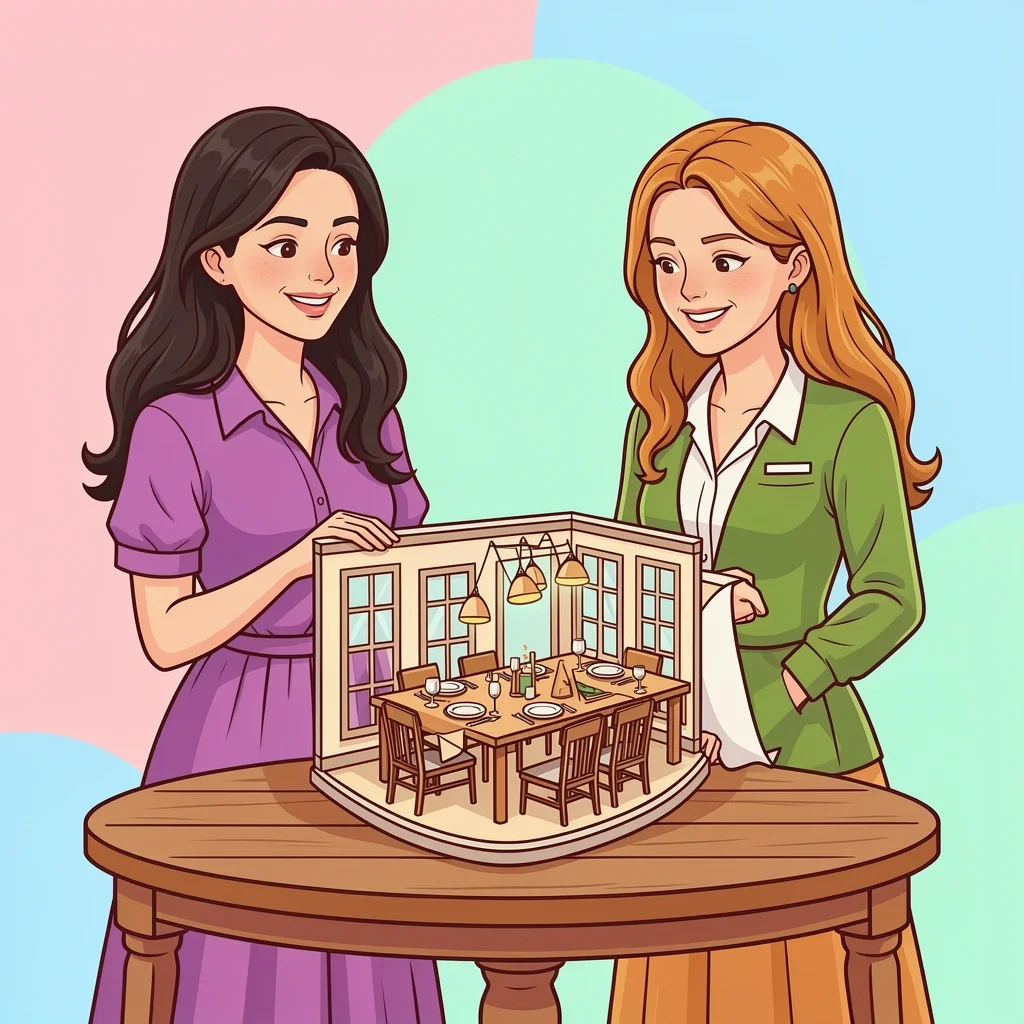 Venue Hunting for 40 Person Wedding Couple and venue coordinator examining a miniature private dining room model for a small wedding