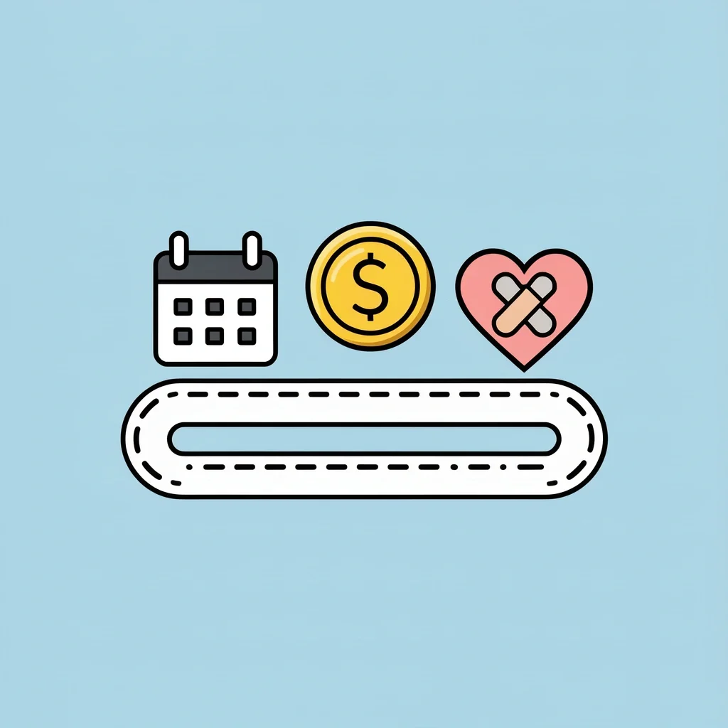 Roadmap with three stops: calendar, coin, and heart with bandage representing Sunday Check-In, Money Date, and Repair Script