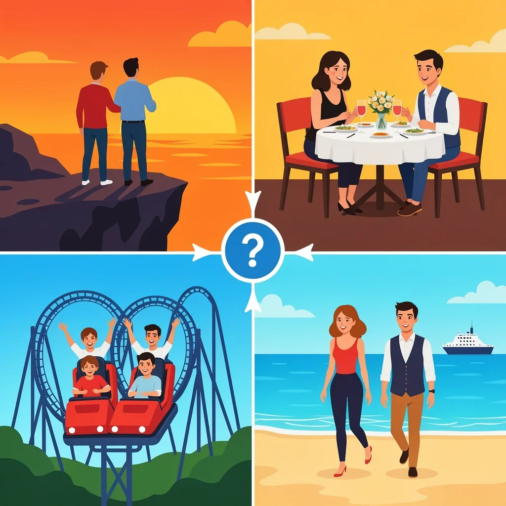 San Diego Date Night Style Guide Four couples illustrating different San Diego date night styles: sunset, foodie, spontaneous, and budget-friendly