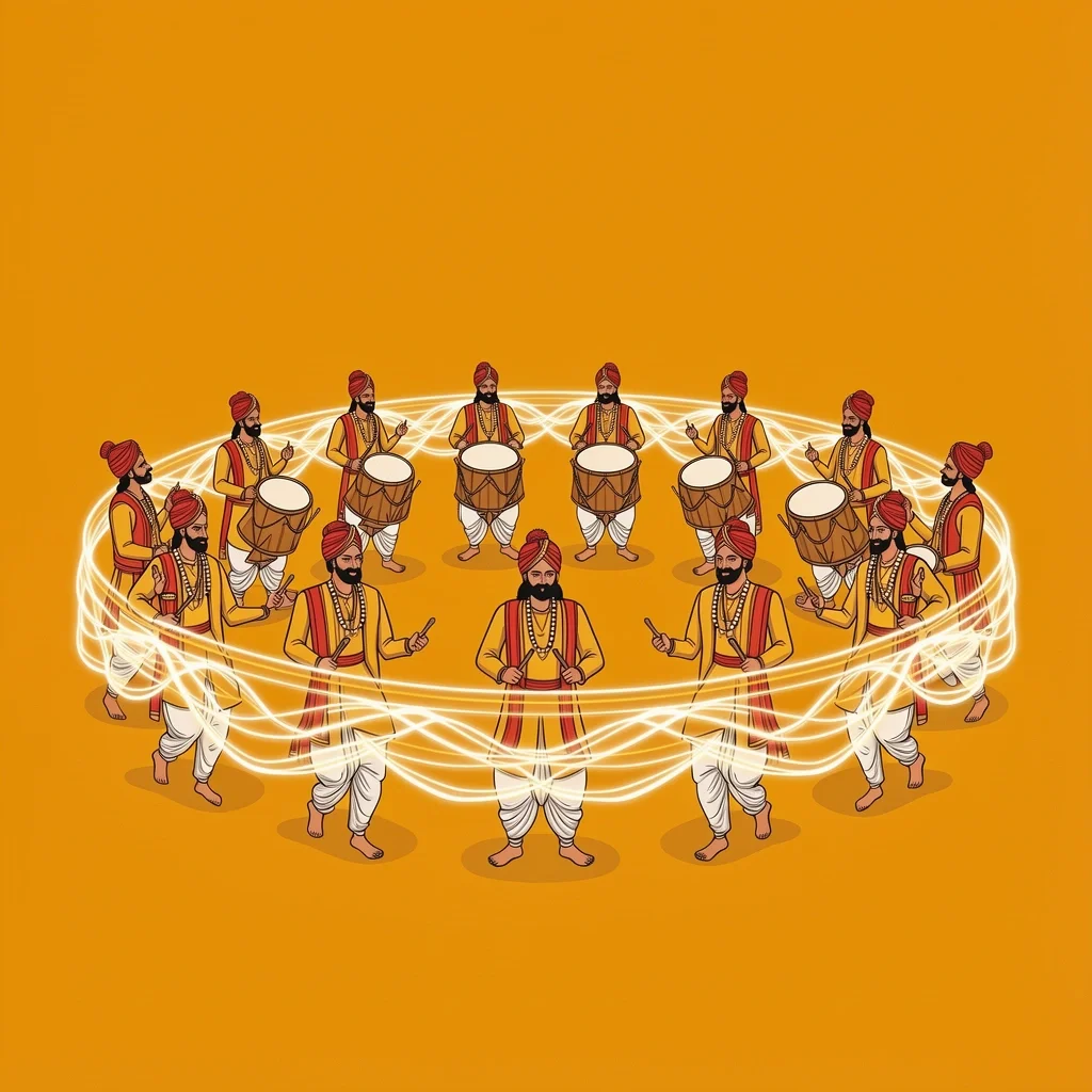 An Indian baraat procession with drummers and dancers, illustrating how wedding music in non-Western cultures emphasizes community participation.