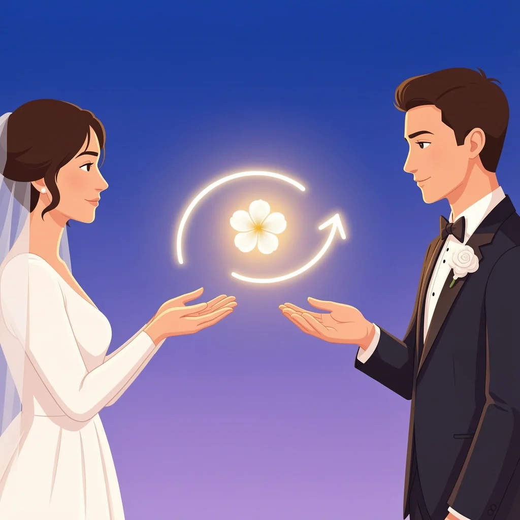 Grace and Forgiveness in Marriage Devotional Bride and groom hands reaching with a glowing flower between them symbolizing grace and forgiveness in marriage