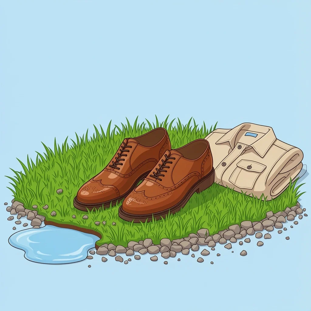 Leather oxfords with rubber soles on grass for backyard wedding
