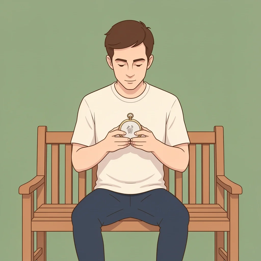 A grieving father holding an engraved pocket watch with a tiny footprint, symbolizing a thoughtful gift for a dad after baby loss.