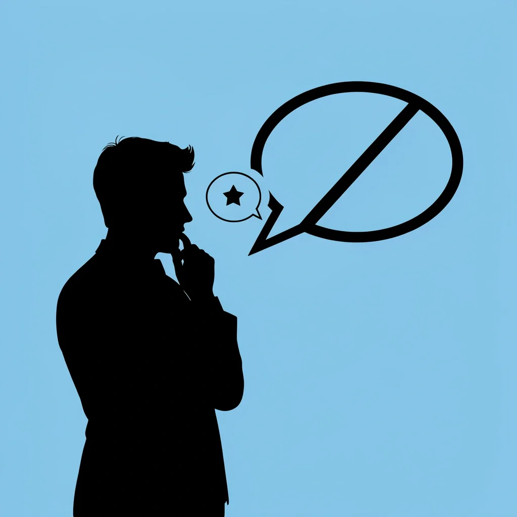 When to Speak and Stay Silent as Groomsman Silhouette of groomsman with a shushing gesture next to a star speech bubble and a crossed-out speech bubble