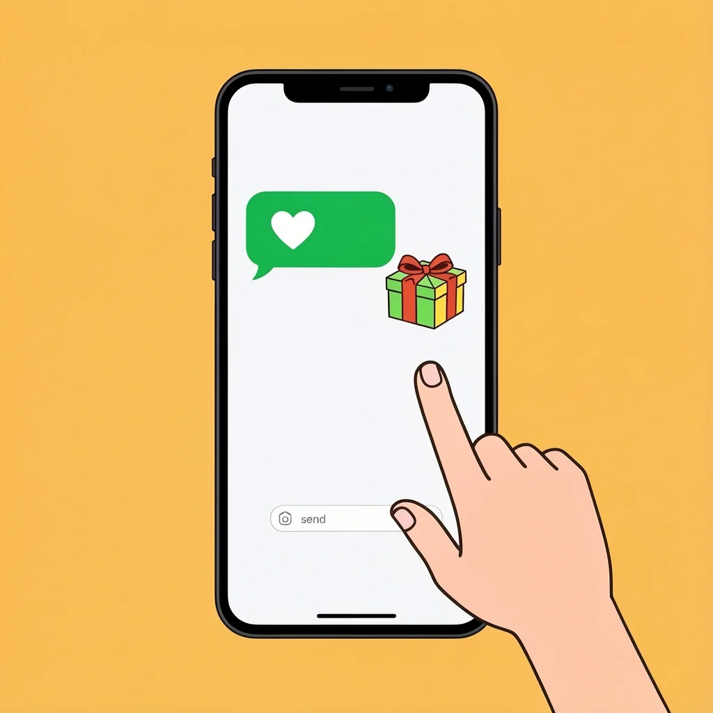 Post-Wedding Follow-Up Message Hand sending a thank-you message on smartphone with heart icon and gift box representing post-wedding follow-up