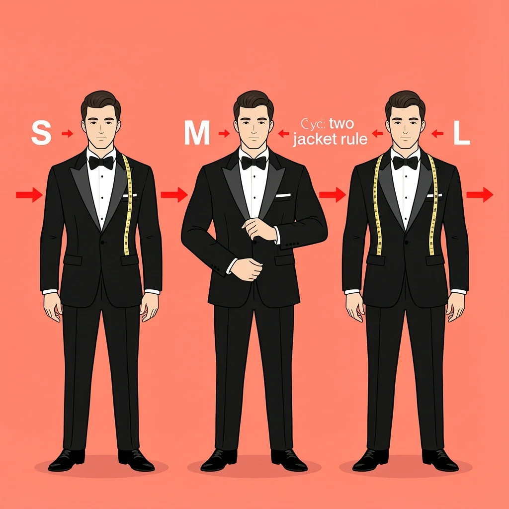 Groomsmen Tuxedo Fit Across Body Types Three groomsmen with different body types wearing the same tuxedo, showing fit adjustments and size swapping