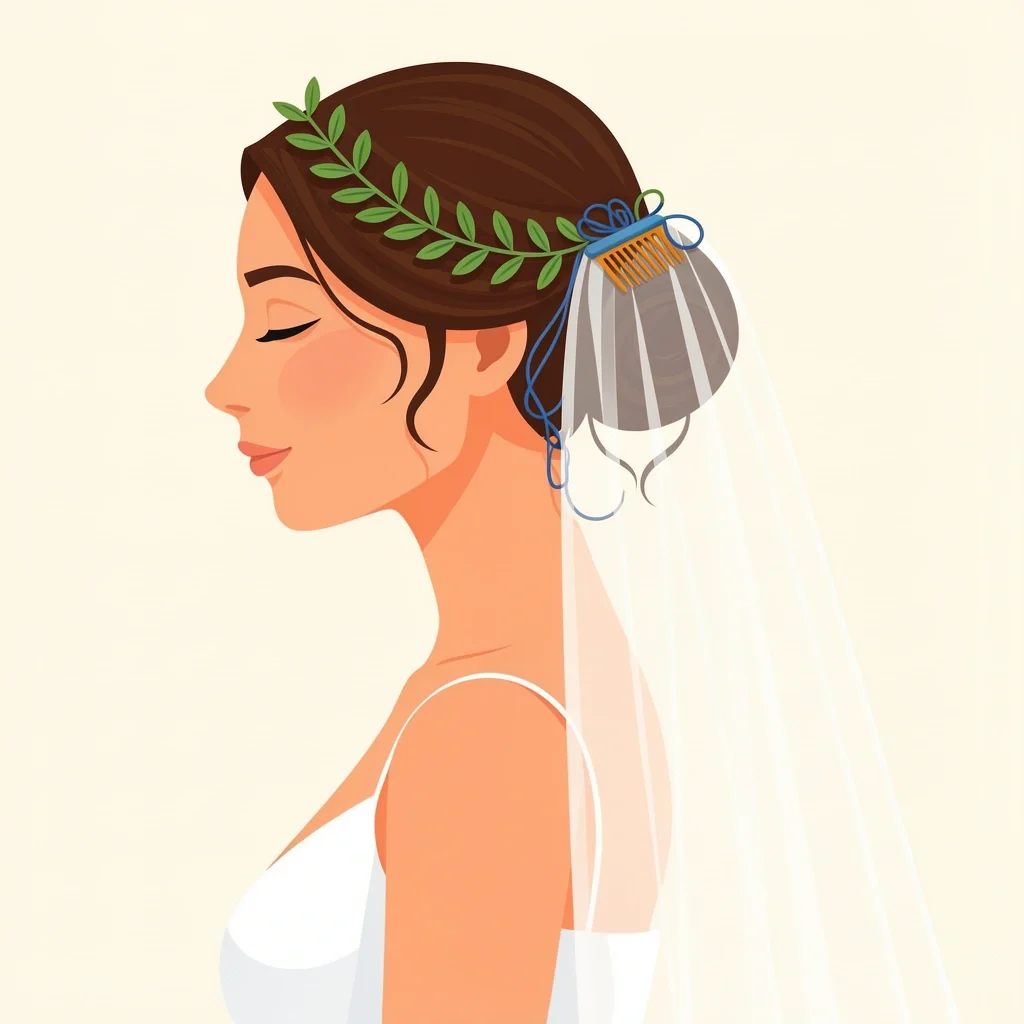 Hair Vine and Veil Compatibility Bride with an updo, hair vine, and veil attached below the vine showing proper layering