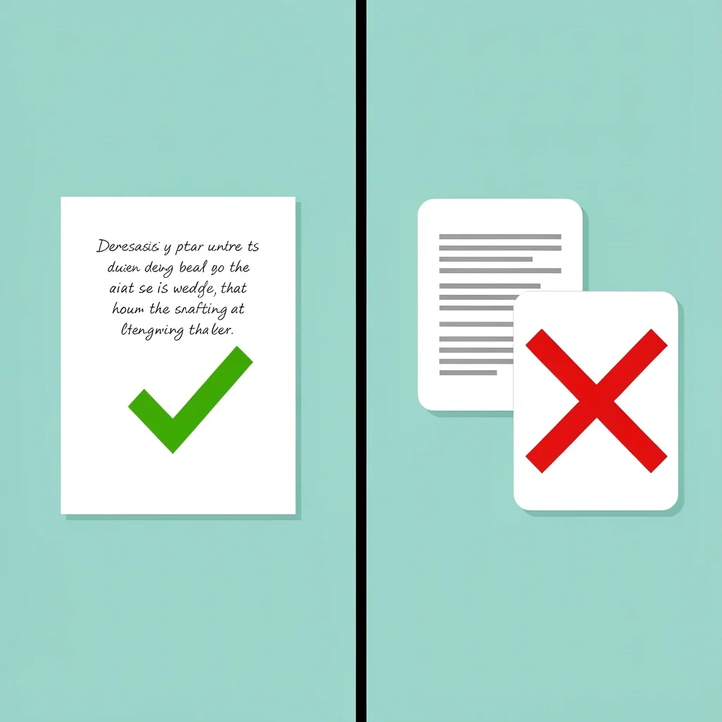 One Sentence Rule for Wedding Cards Comparison of handwritten card with checkmark and printed cards with X