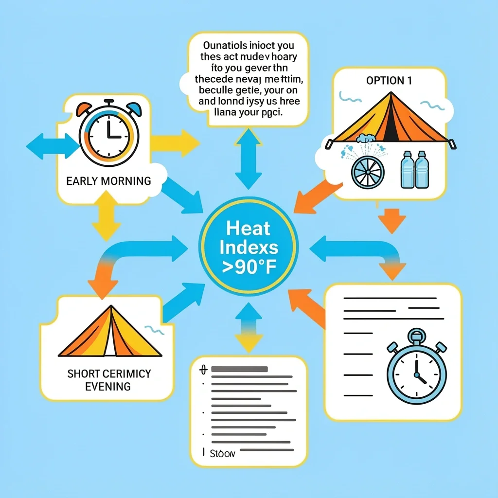 Options for High Heat Index at Outdoor Wedding Three options for handling high heat index at outdoor wedding: change time, add cooling, or shorten ceremony.