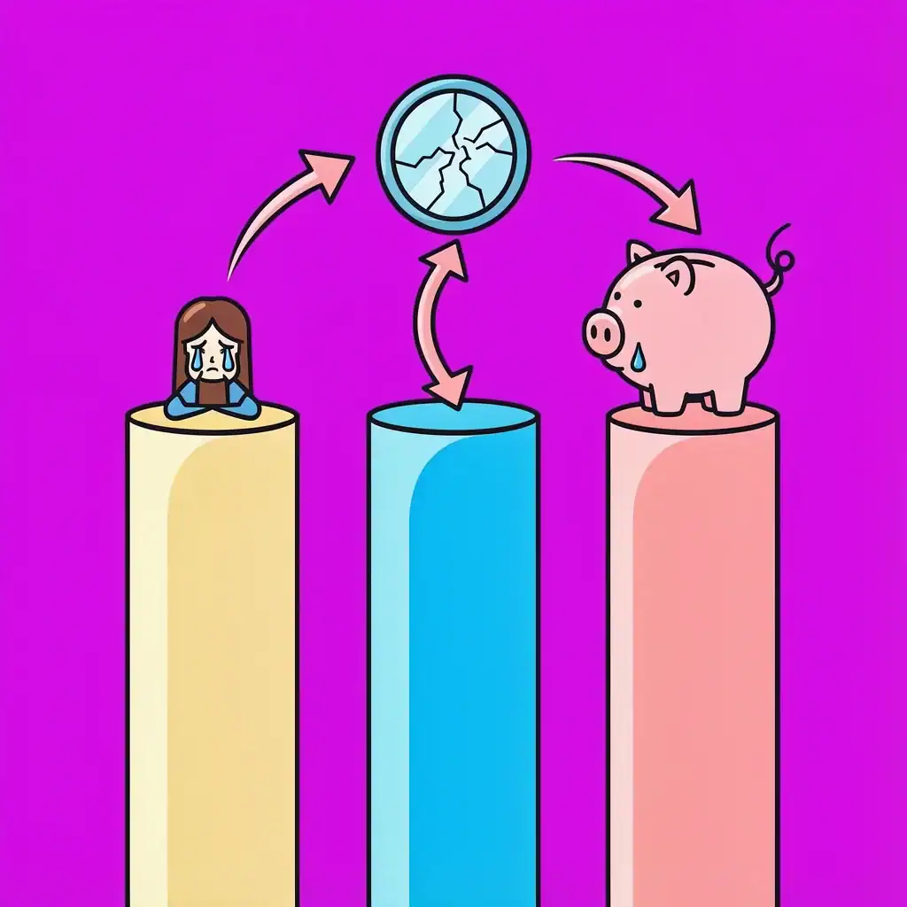 Illustration of three pillars representing grief, comparison, and financial shame in wedding planning
