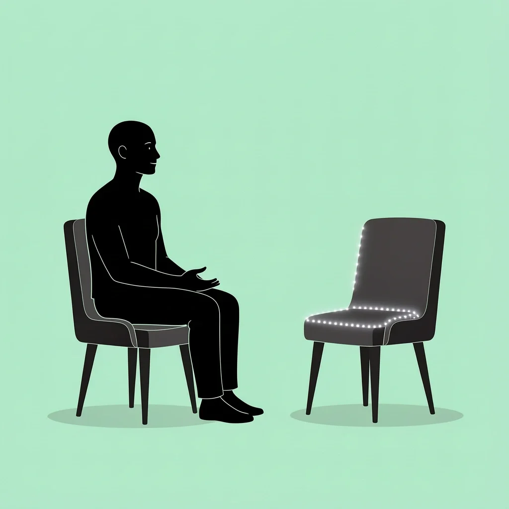 Person in individual therapy with an empty glowing chair beside them representing a partner who refused to attend counseling